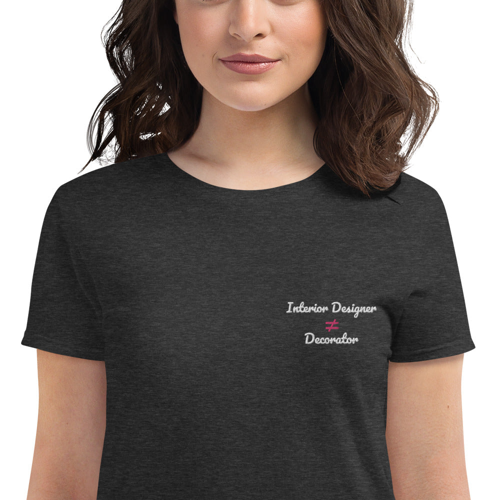 Interior Design ≠ Interior Decorating, Cotton Embroidered Tee, Pink Accent